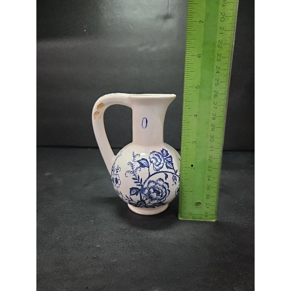 Blue Peony Oil‎ Cruet, Handpainted Floral Oil Bottle, Vintage Floral Home Decor